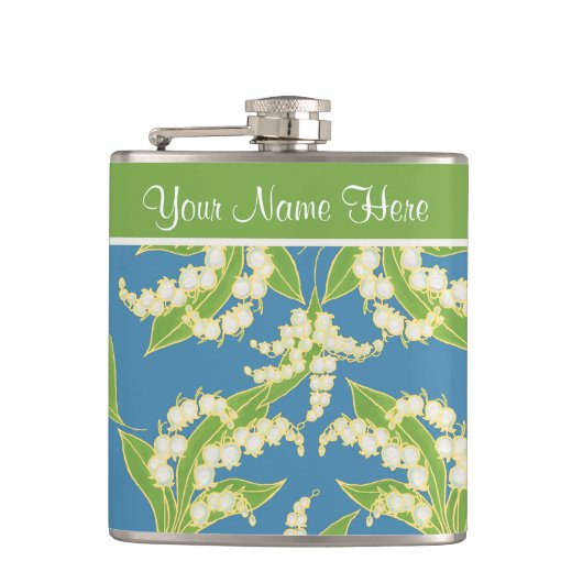  Floral Hip Flask: Lilies van de Valley Blue Heupfles (Voorkant)