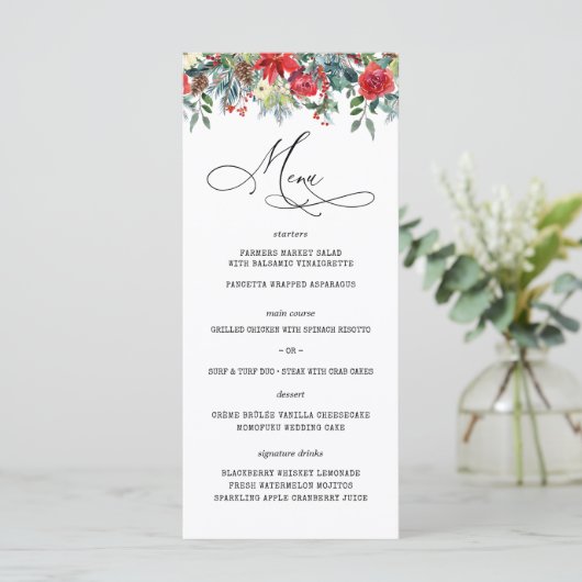 Floral hivernal rustique | Menu Mariage moderne (Debout devant)
