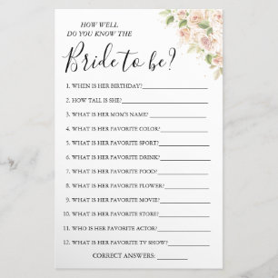 Floral Hoe goed ken je de bride game card? Flyer