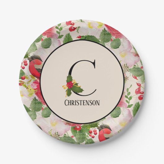 Floral Holiday Pattern Monogram Initiaal C Papieren Bordje (Voorkant)