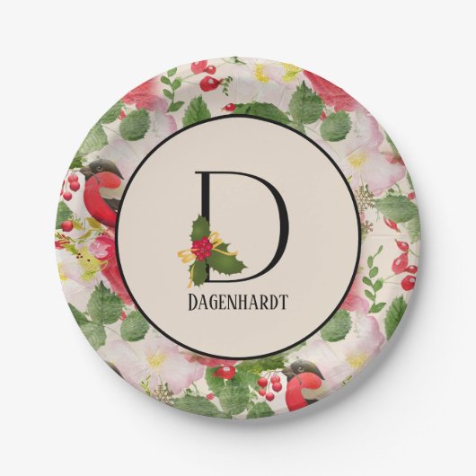 Floral Holiday Pattern Monogram Initiaal D Papier  Papieren Bordje (Voorkant)