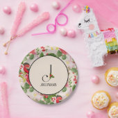 Floral Holiday Pattern Monogram Initiaal J Papieren Bordje (Feest)