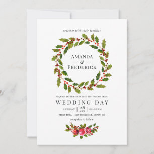 Floral Holly Mariage Aquarelle Invitation