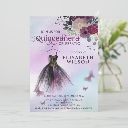 Floral holografische schattige jurk Quinceañera In Kaart (Staand voorkant)