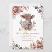 Floral Holy Cow First Birthday Girl Invitation (Devant)