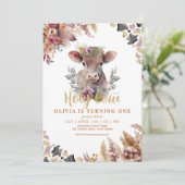 Floral Holy Cow First Birthday Girl Invitation (Debout devant)