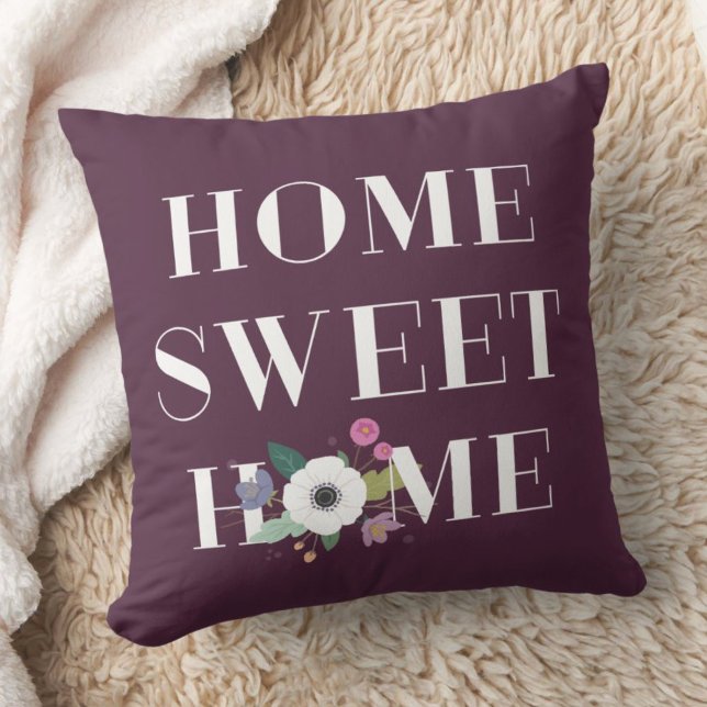 Floral Home Sweet Home Coussin - Plum (Créateur téléchargé)