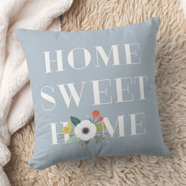 Floral Home Sweet Home Pillow - Dusty Blue Kussen (Creator heeft geüpload)