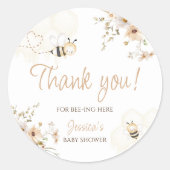 Floral Honey Bee Baby shower Dank u Ronde Sticker (Voorkant)