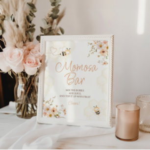 Floral Honey Bee Baby shower Momosa Bar Sign Reclamebord Met Voetstuk