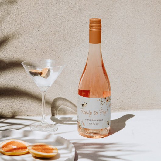 Floral Honey Bee Baby shower Sparkling Wijnetiket