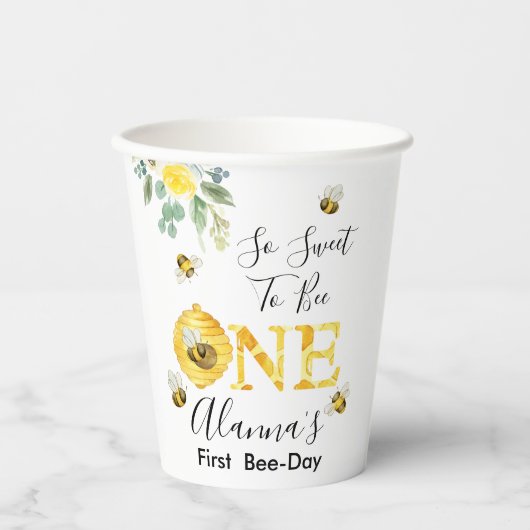Floral Honey Bee First Bee Day Birthday Papieren Bekers (Voorkant)