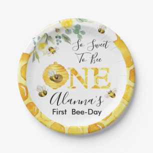 Floral Honey Bee First Bee Day Birthday Papieren Bordje