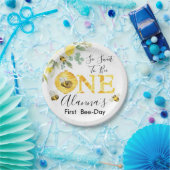 Floral Honey Bee First Bee Day Birthday Papieren Bordje (Feest)