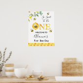 Floral Honey Bee First Bee Day Birthday Welcome Poster (Keuken)
