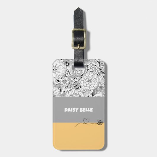 Floral Honey Bee Pattern Bagagelabel (Voorkant verticaal)