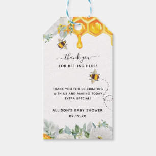 Floral Honeycomb Bumble Bee Baby shower Hartelijk Cadeaulabel