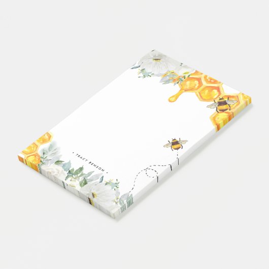 Floral Honeycomb Bumble Bee Monogram Gepersonalise Post-it® Notes (Schuin)