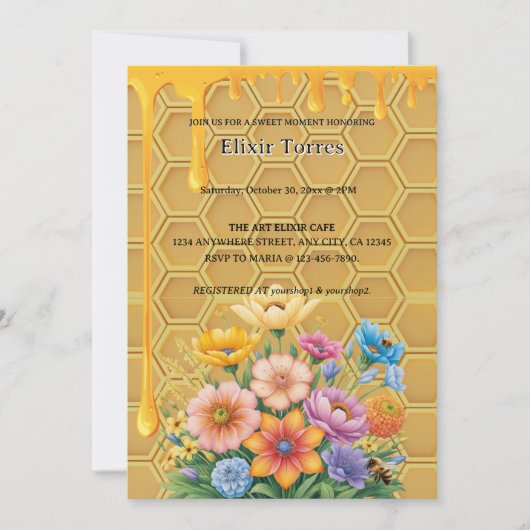 Floral Honeycomb Honingbij Honey Drip Baby shower Kaart (Voorkant)