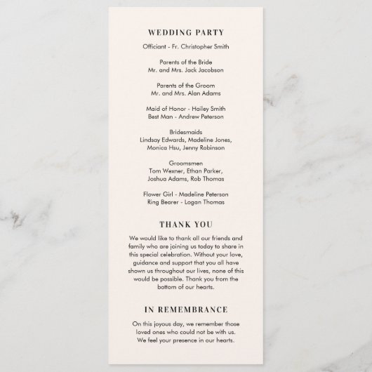 Floral Hoop EDITABLE KLEUR Bruiloft Programma (Achterkant)