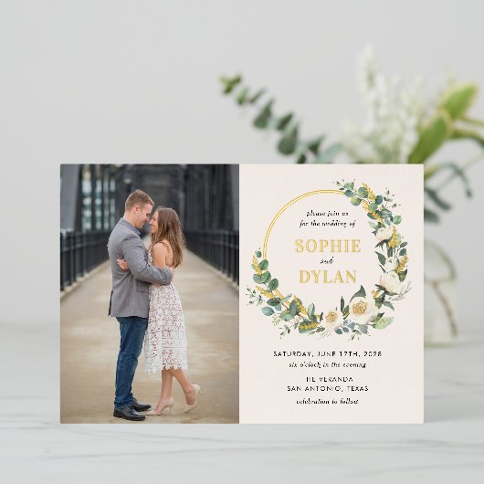 Floral Hoop FOIL Photo Faire-part de mariage (Debout devant)