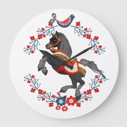Floral Horse Clock Grote Klok (Voorkant)