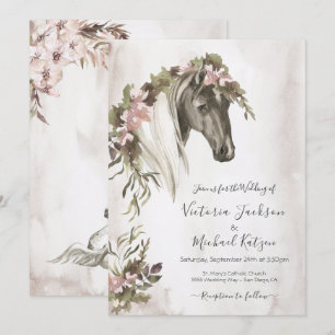 Floral Horse Ranch Wedding Kaart