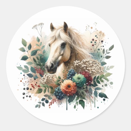 Floral Horse Ronde Sticker (Voorkant)