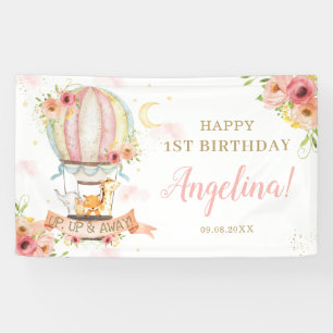 Floral Hot Air Ballon Birthday Backdrop Spandoek