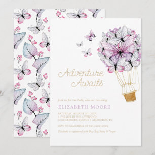 Floral Hot Air Ballon Butterfly   Uitnodiging