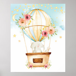 Floral Hot Air Ballon Elephant Adventure wacht Poster