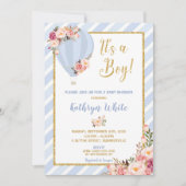 Floral Hot Air Balloon Baby shower Invitation Garç (Devant)