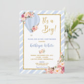 Floral Hot Air Balloon Baby shower Invitation Garç (Debout devant)