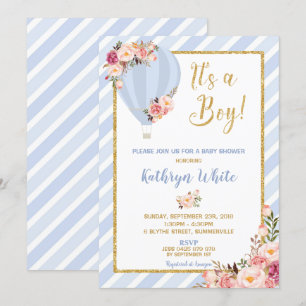 Floral Hot Air Balloon Baby shower Invitation Garç