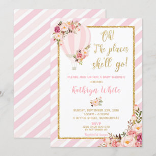Floral Hot Air Balloon Baby shower Invitation Girl