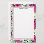 Floral Hot Pink Briefpapier (Voorkant / Achterkant)