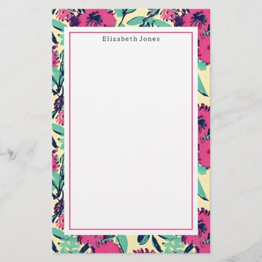 Floral Hot Pink Briefpapier (Voorkant)