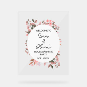 Floral Housewarming Party Entree Welkom Acryl Bord