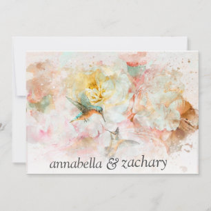 *~* Floral Hummingbird PHOTO RSVP QR AR26 WEDDING Kaart