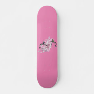 Floral Hummingbird Pink Skateboard