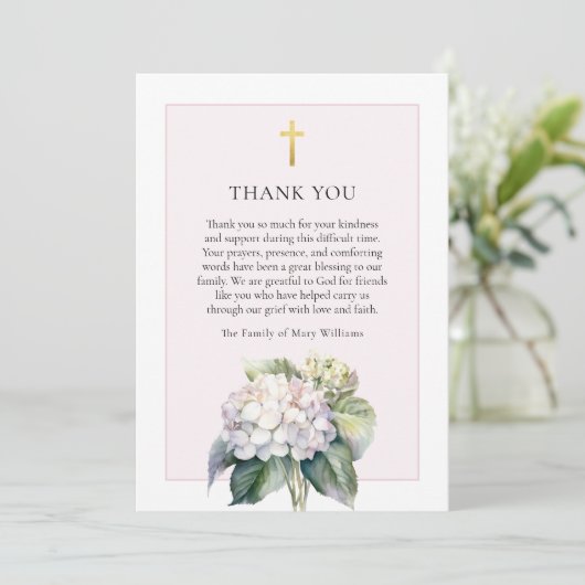 Floral Hydrangea Carte de remerciements funéraire (Debout devant)