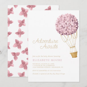 Floral Hydrangea Hot Air Ballon Baby shower   Kaart
