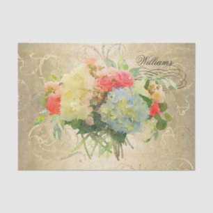 Floral Hydrangea Rozen Gold Monogram Naam Tissuepapier
