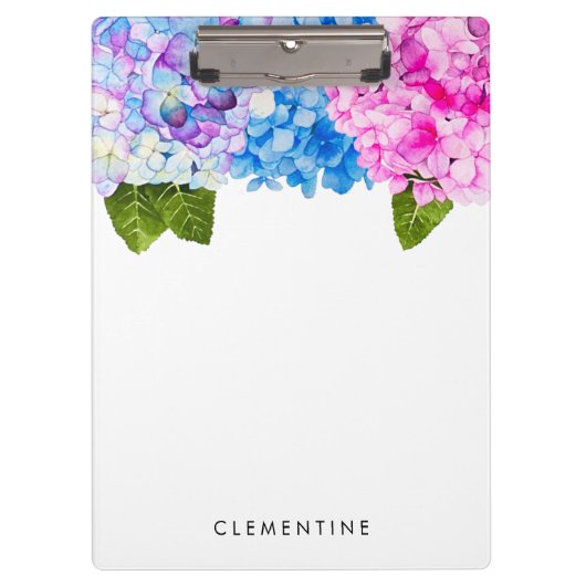 Floral Hydrangea Waterverf | Jouw namen toevoegen Klembord (Voorkant)