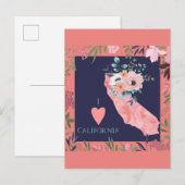  Floral I Love California State Map Briefkaart (Voorkant / Achterkant)