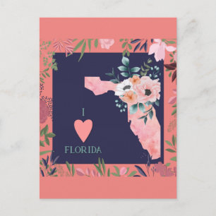 Floral I Love Florida State Map Briefkaart