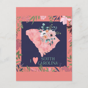  Floral I Love South Carolina State Map Briefkaart