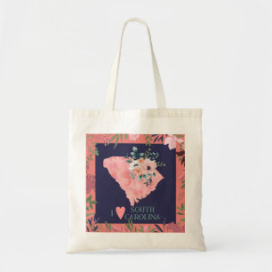 Floral I Love South Carolina State Map Tote Bag