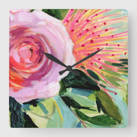 Floral I Vierkante Klok (Voorkant)