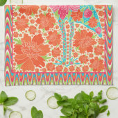 Floral Ibis Bird Retro Wavy Border Design Theedoek (Gevouwen)